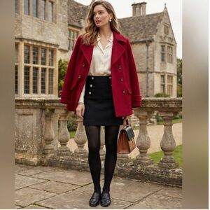 H&M Womens Size 2 Pencil Skirt Black Gold Buttons Above Knee Slit New